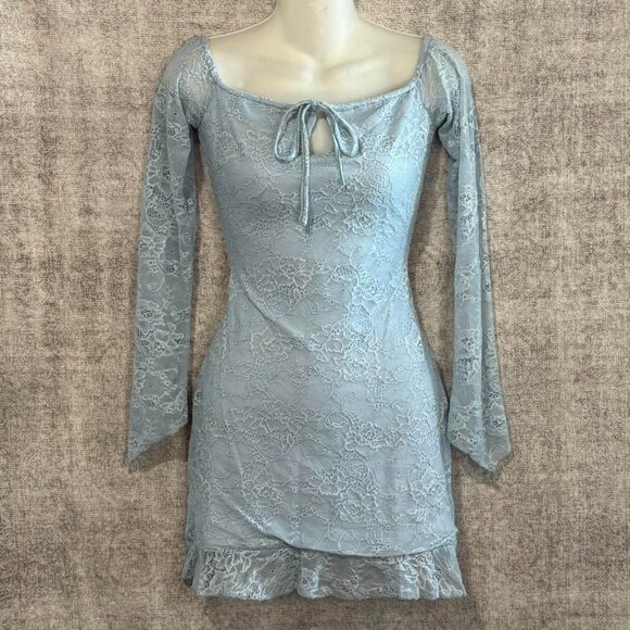 Fairycore Baby Blue Lace Ruffle Hem Tie Front Mini Small - Picture 1 of 6